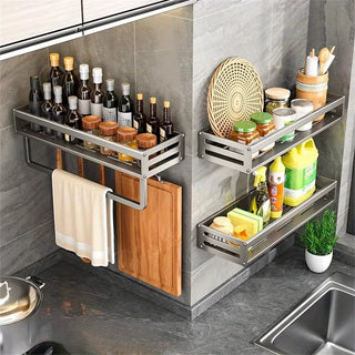 Aluminum Wall-Mounted Kitchen Spice Rack & Storage Shelf