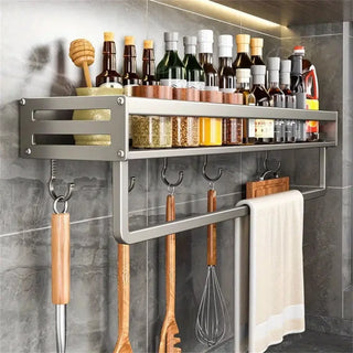 Aluminum Wall-Mounted Kitchen Spice Rack & Storage Shelf