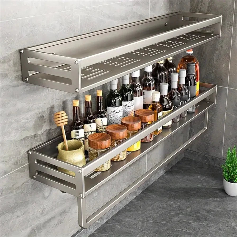 Aluminum Wall Mounted Kitchen Spice Rack Storage Shelf
