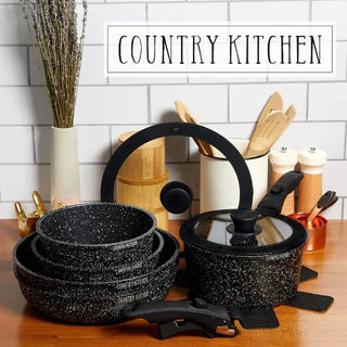 13 Piece Country Style Nonstick Kitchen Cookware with Removable Handle